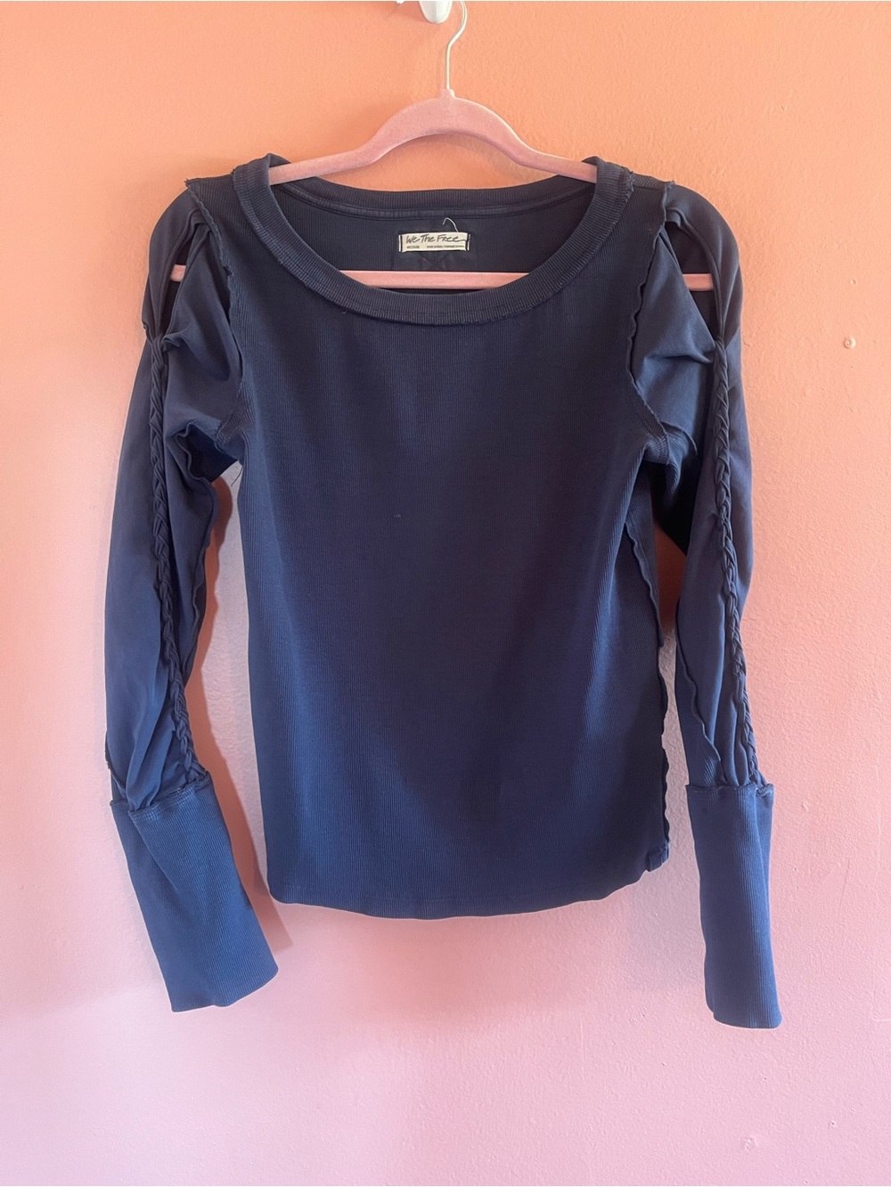 We The Free Navy Open-Shoulder Long-Sleeve Top